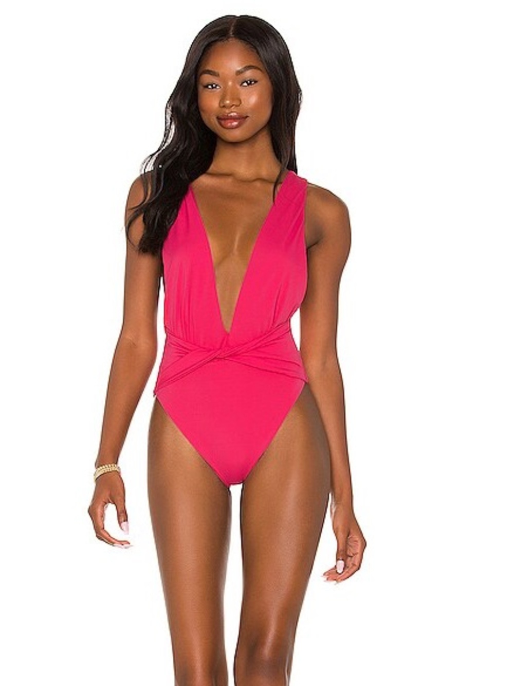 Agua Bendita Plunge Twist One-Piece Swimsuit - Hot Pink